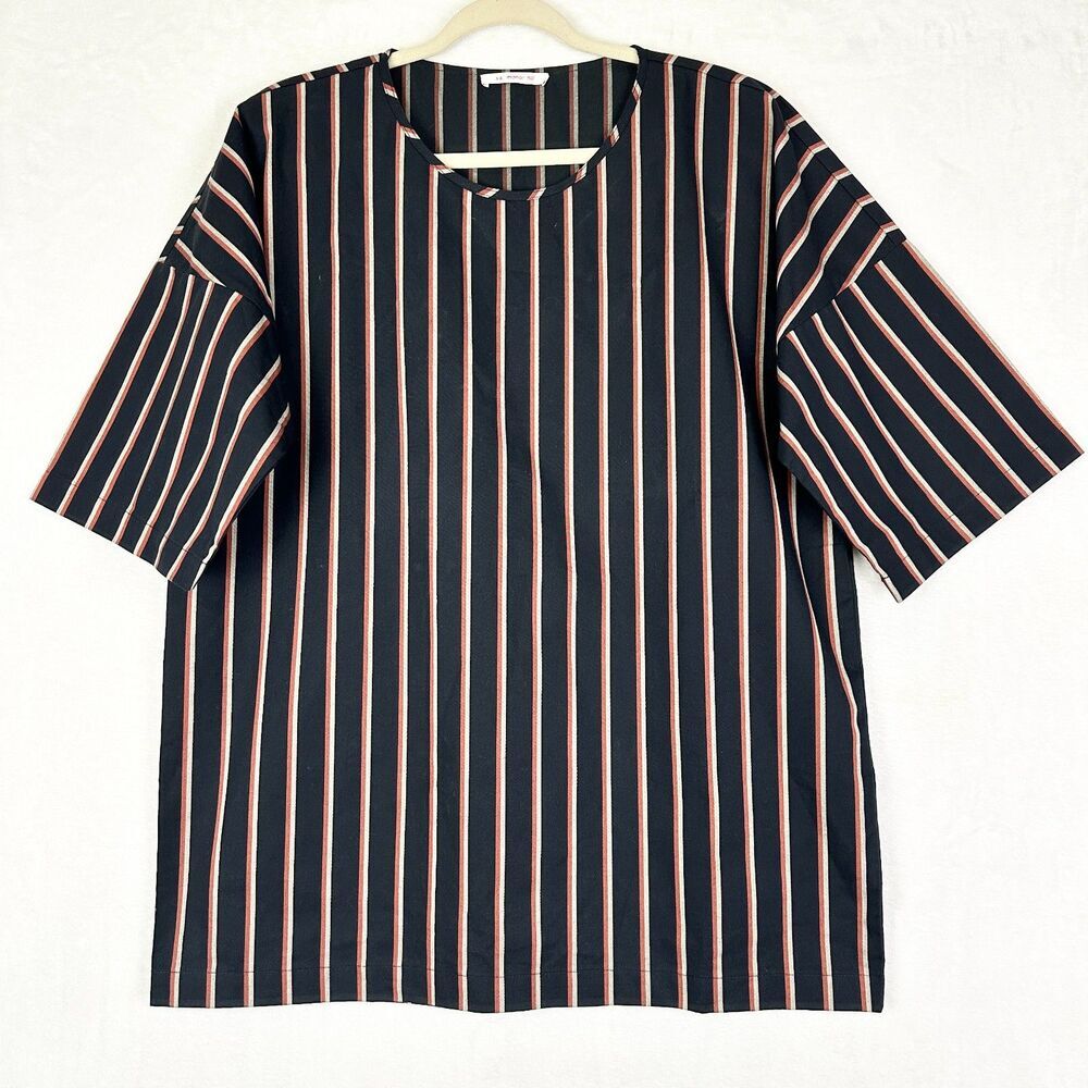 S.K. Manor Hill Men's Cotton Stripe Shirt Size Small Navy Orange Short Sleeve